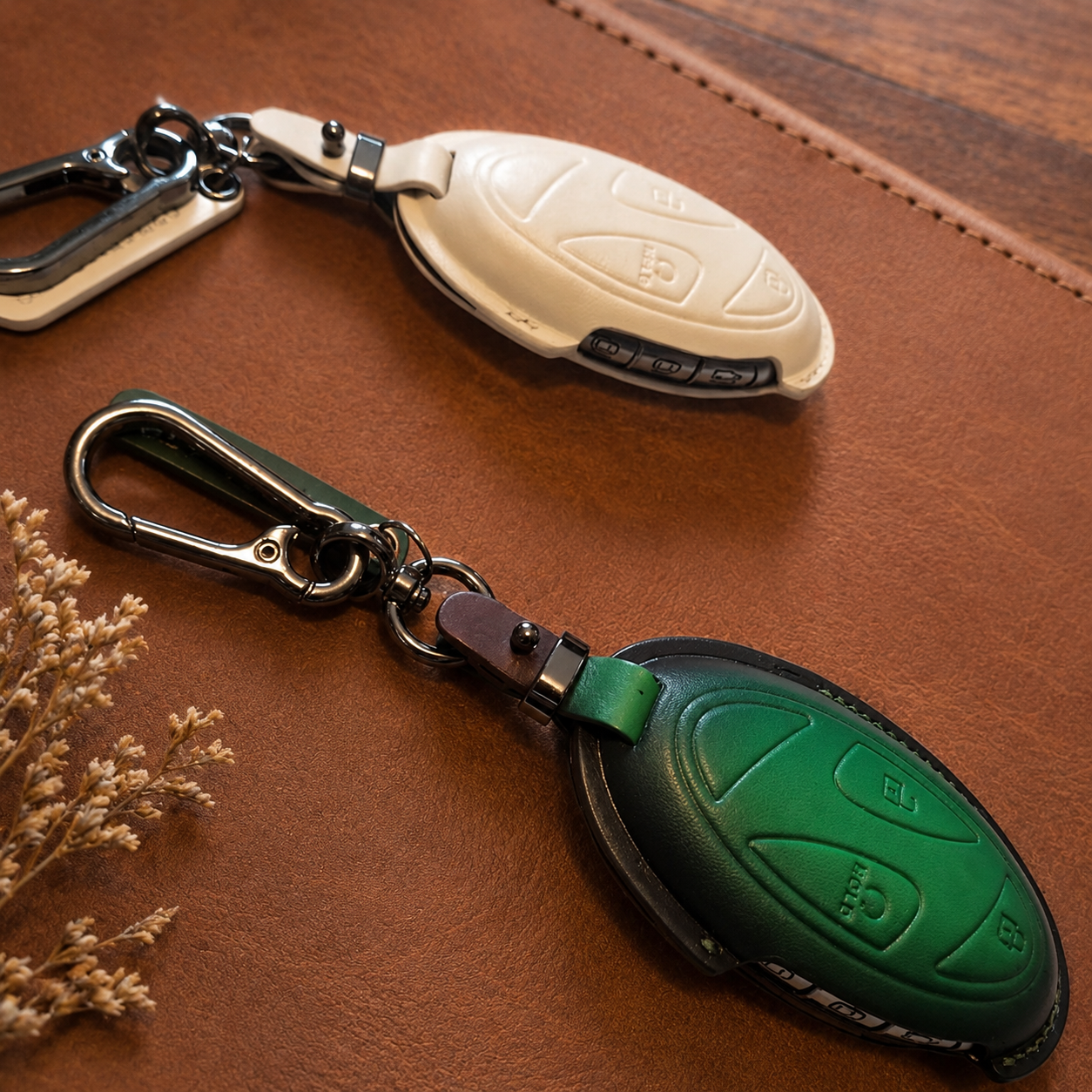 Hyundai smart key leather covers - green and white