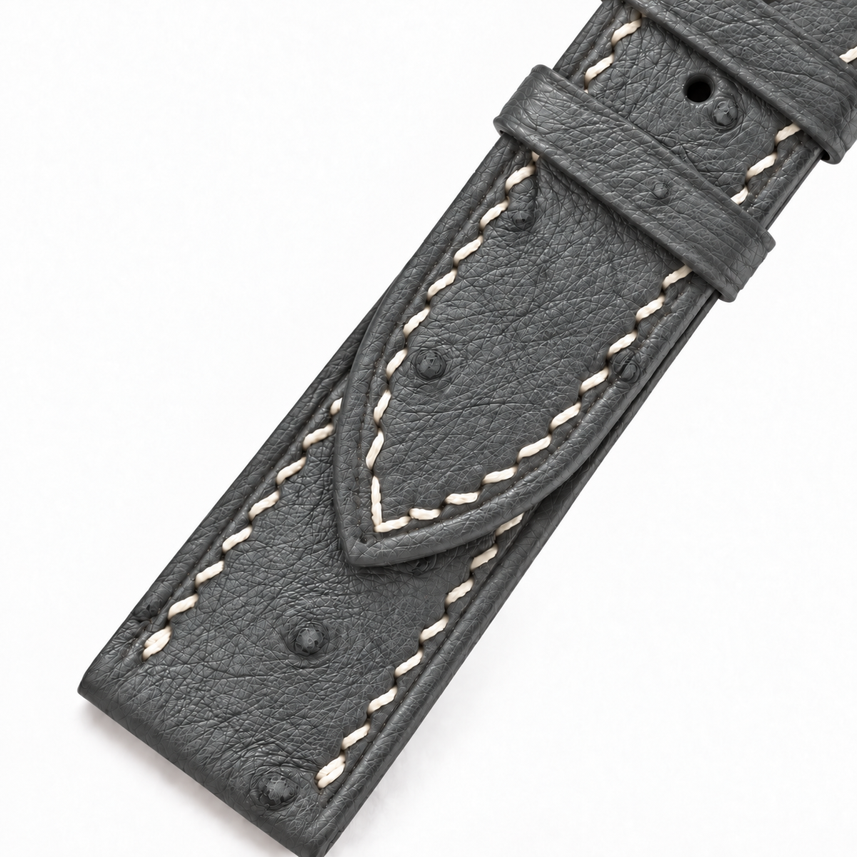 Charcoal Gray Ostrich Leather Watch Strap - keepers detail