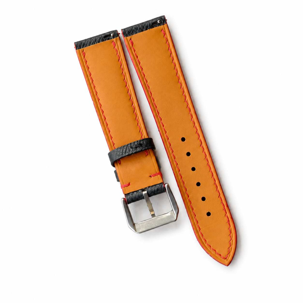 Black Red Rally Epsom leather watch strap - back, red lining