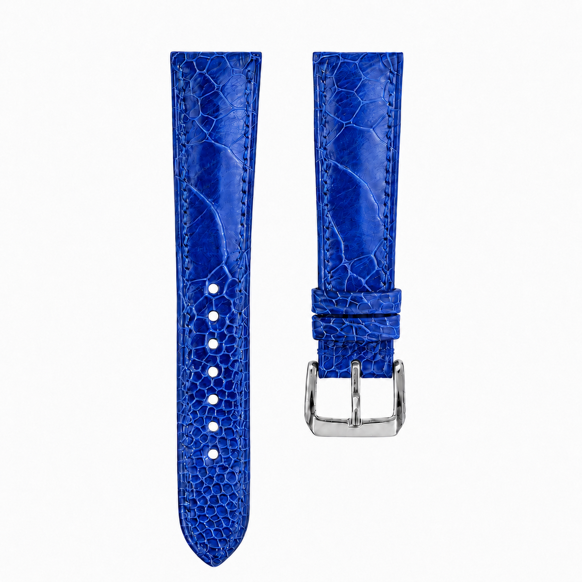 Padded Blue Ostrich Leg Leather Watch Strap - Photo 6
