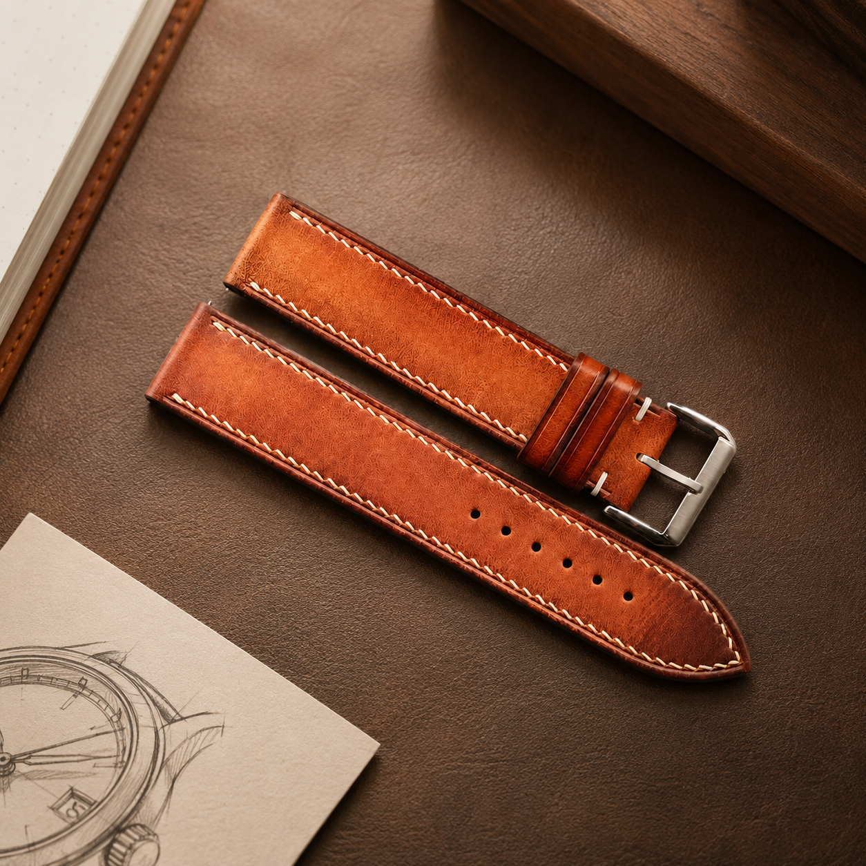 Cognac Patina Vegetable Tanned Leather Watch Strap