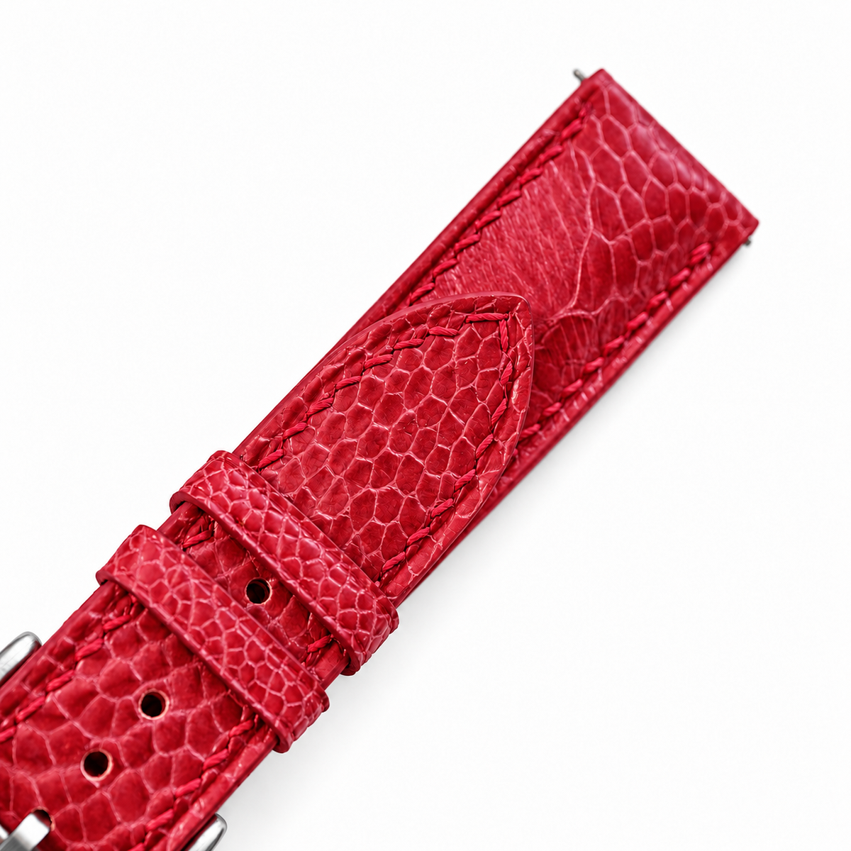 Red Ostrich Leg Leather Watch Strap - underside and lining detail