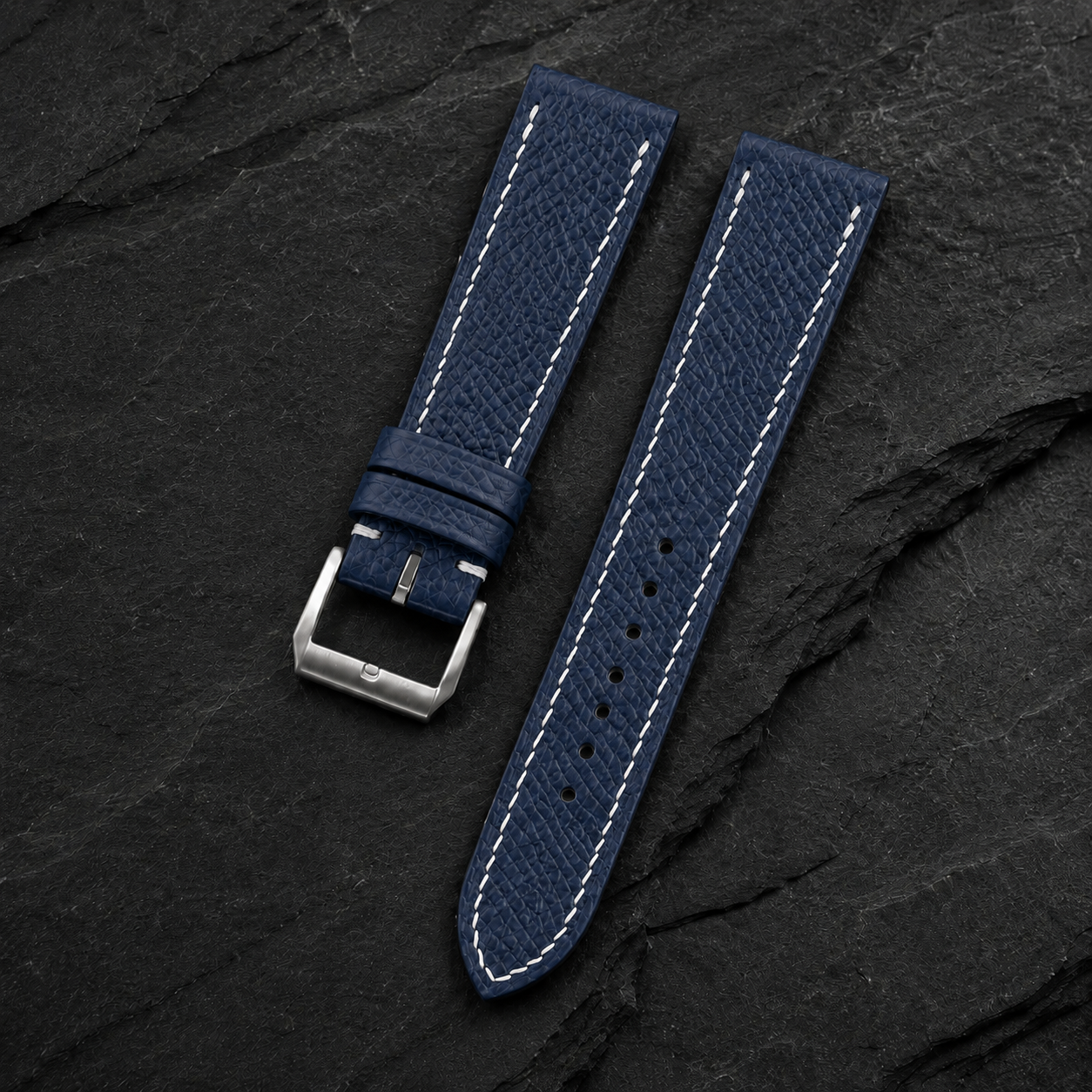 Flat Navy Epsom Leather Watch Strap