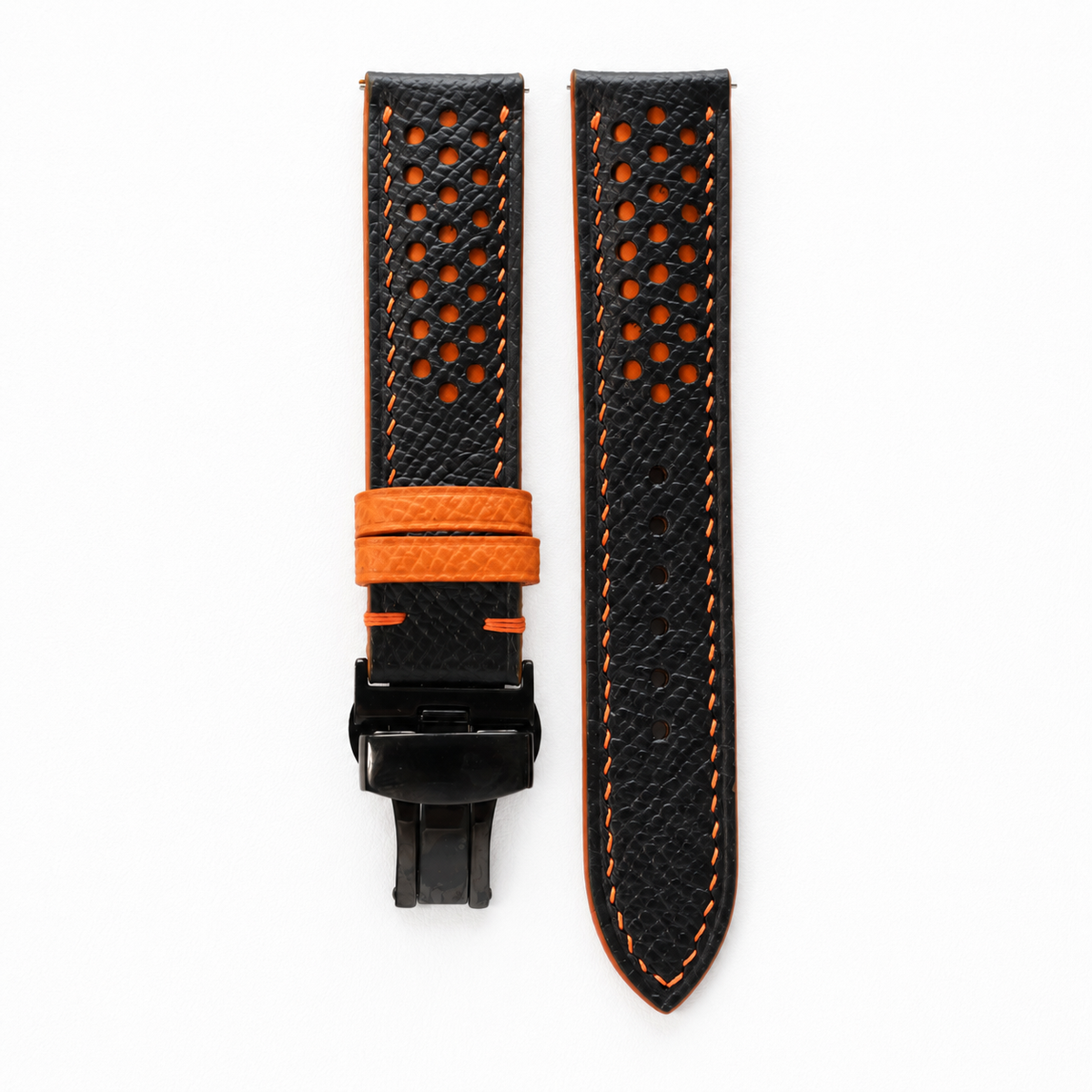 Black and Orange Racing Epsom Leather Watch Strap - Photo 6