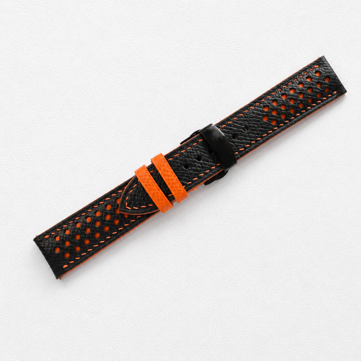 Black and Orange Racing Epsom Leather Watch Strap - Photo 5