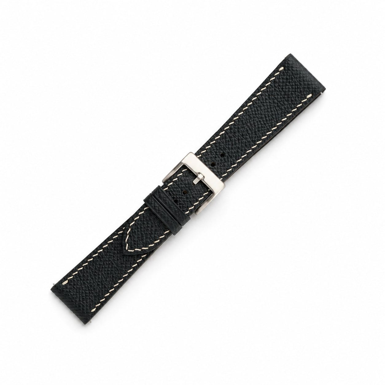 Black Epsom cream stitch strap angled