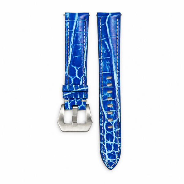Ocean Blue White Patina Alligator Leather Watch Strap