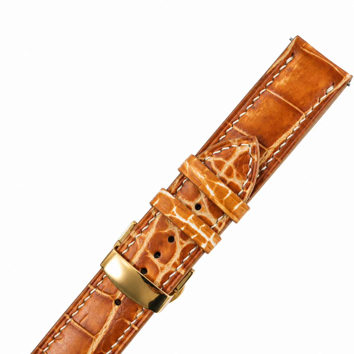 Cognac Patina Alligator Leather Watch Strap - cognac patina scale texture