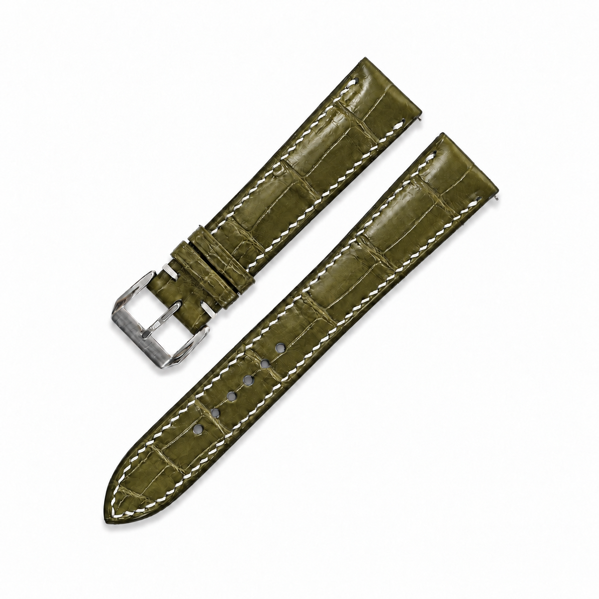 Olive Alligator Leather Watch Strap - side profile detail
