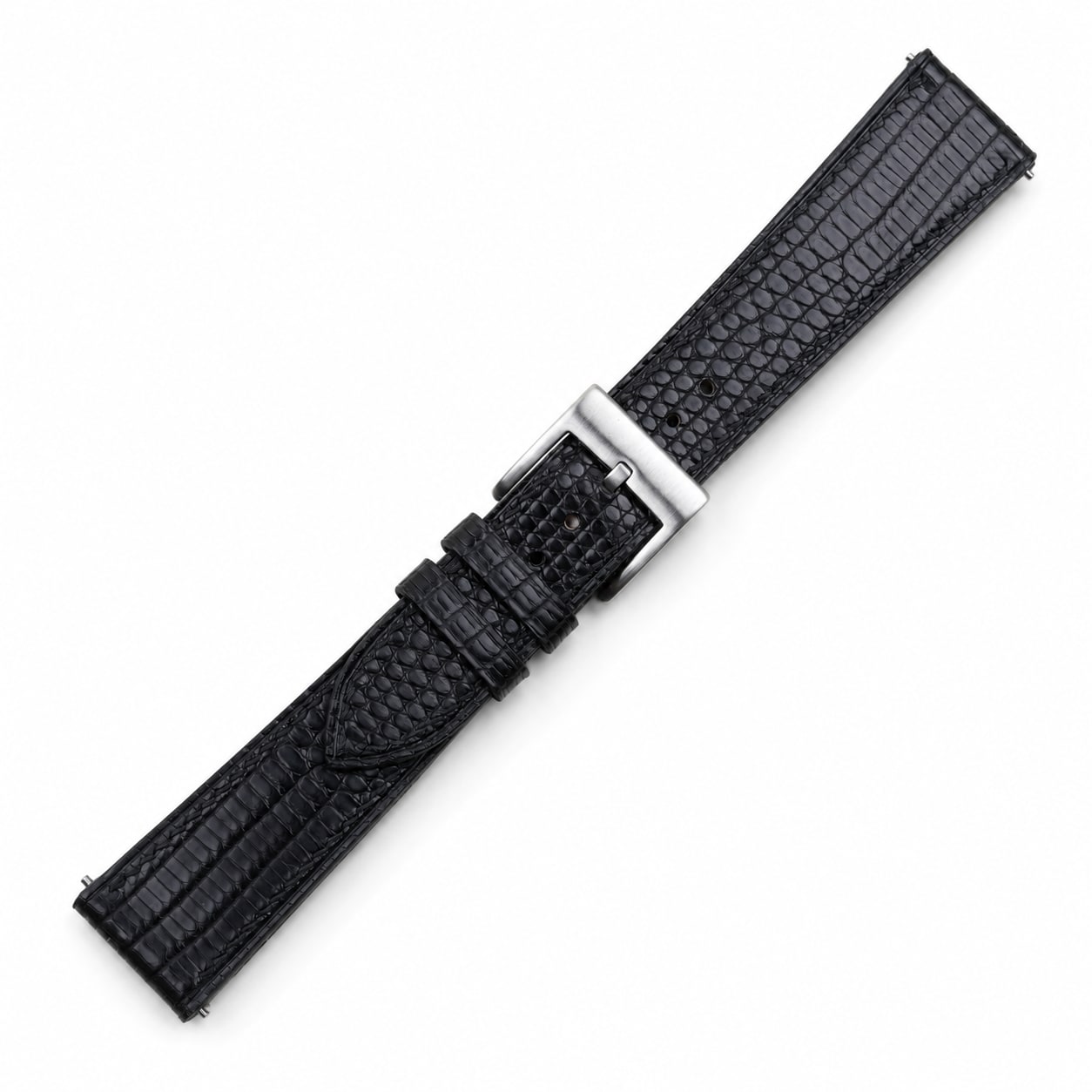 Flat Black Lizard leather watch strap with black tone-on-tone stitching
