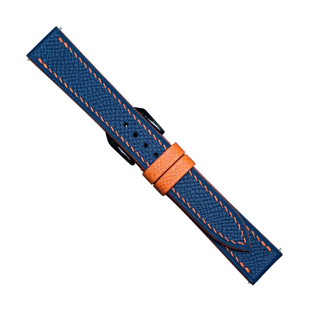 Navy Orange Epsom leather watch strap detail