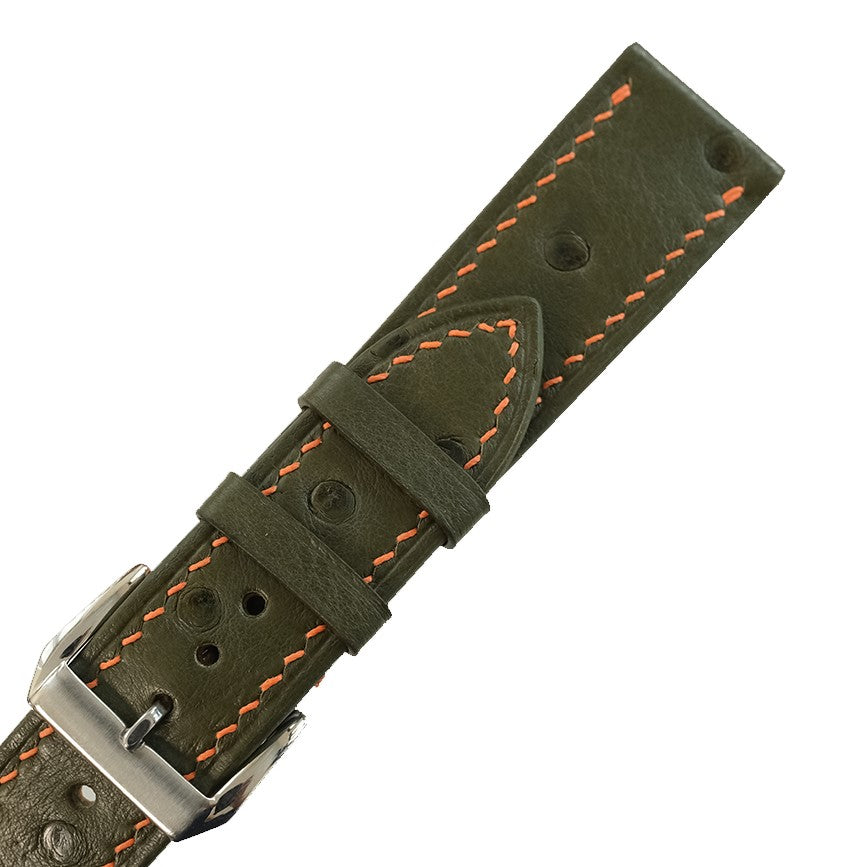 Olive Green Ostrich leather watch strap detail