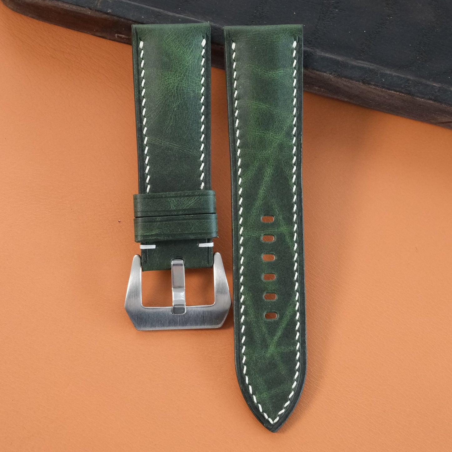 Green Waxed leather watch strap