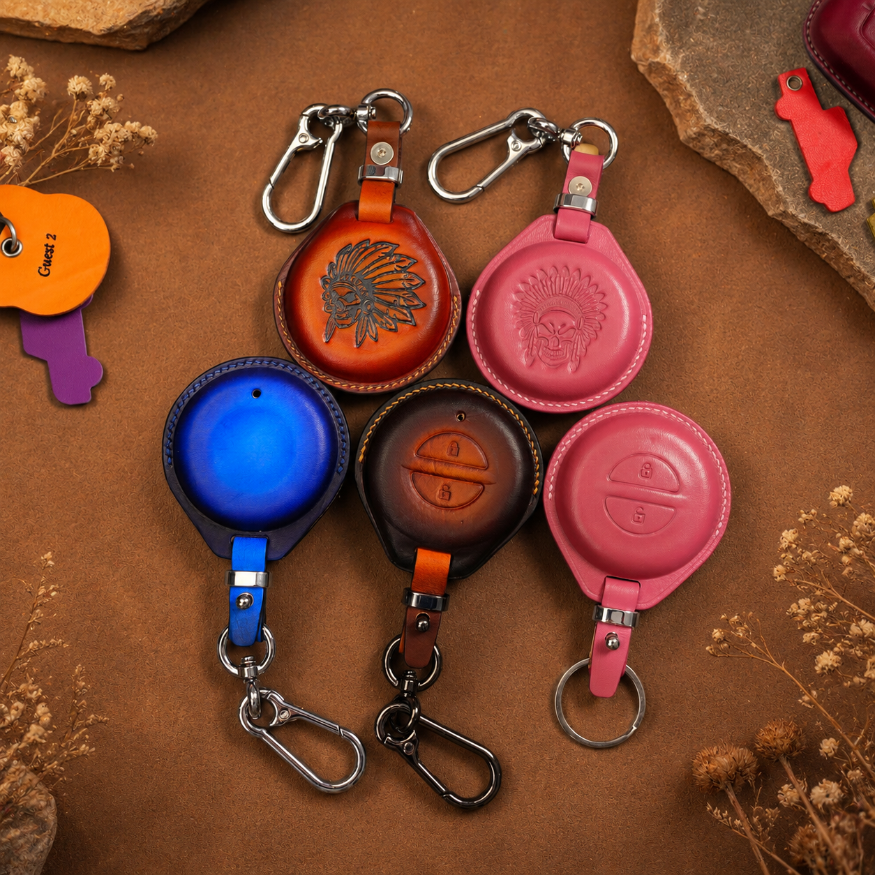 Indian round keyless fob leather cover