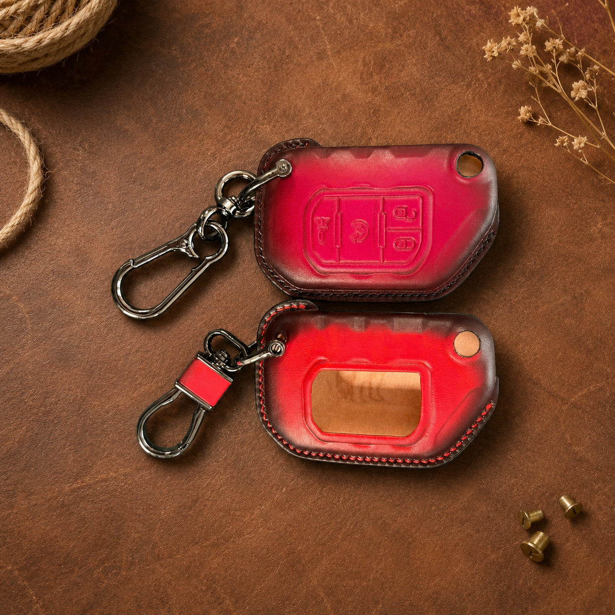 Jeep Wrangler leather flip key fob cover back