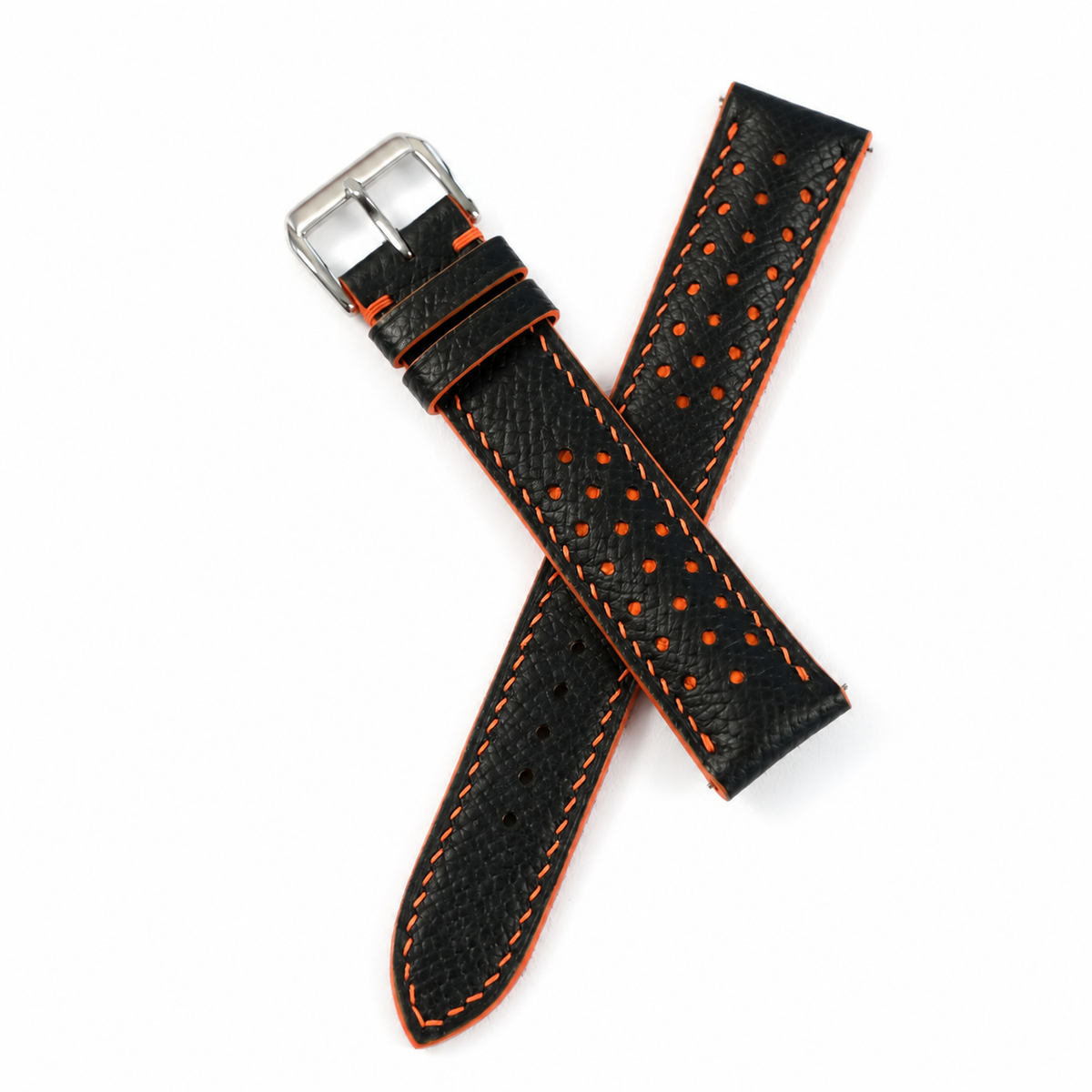 Padded Black Orange Racing Holes Rally Epsom Leather Watch Strap - Photo 5