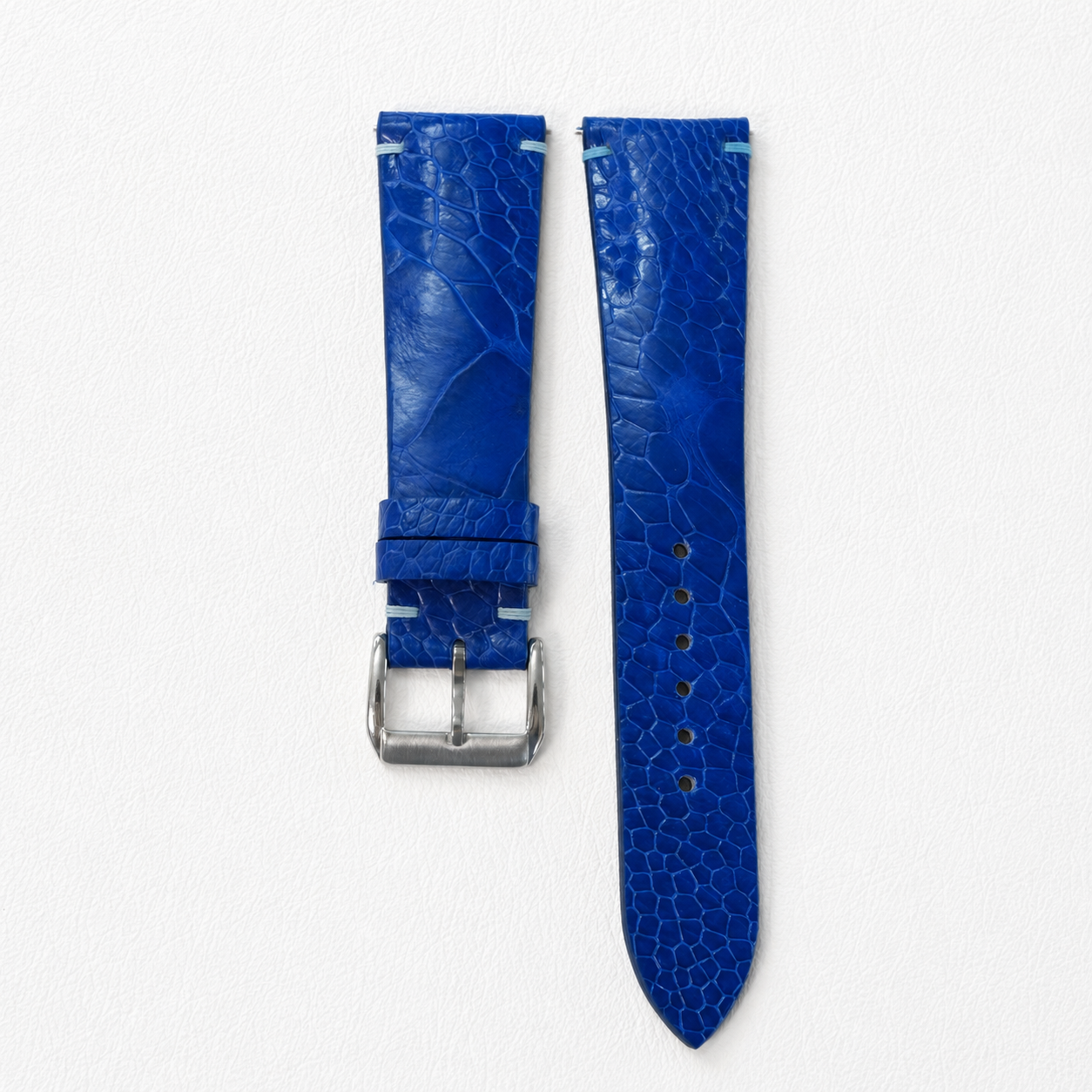 Royal Blue Ostrich Leg Leather Watch Strap - Photo 6