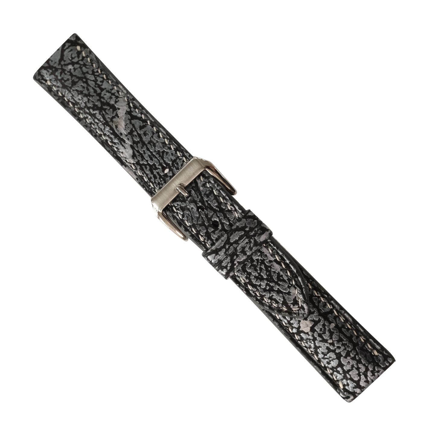 Silver Black Shark Leather Watch Strap