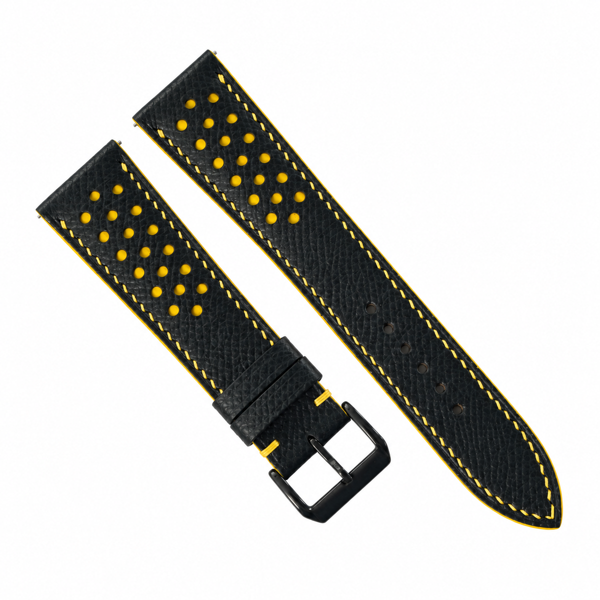Padded Black Yellow Small Rally Epsom Leather Watch Strap - on wrist