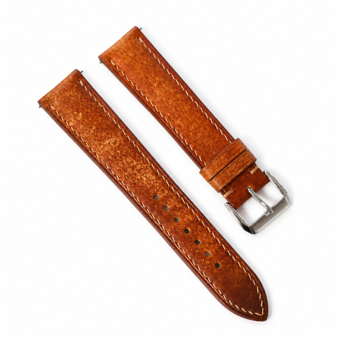 Vintage Patina Cognac Brown Vegetable Tanned Leather Watch Strap - Photo 4