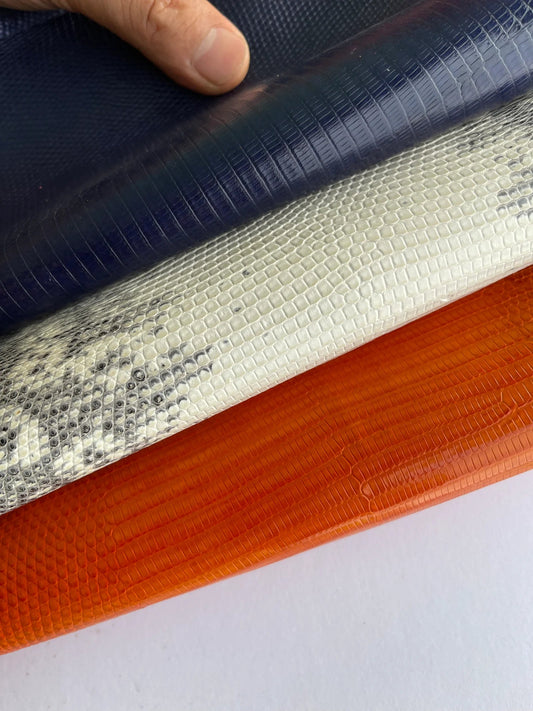 Ring-lizard leather hides showing the fine scale pattern