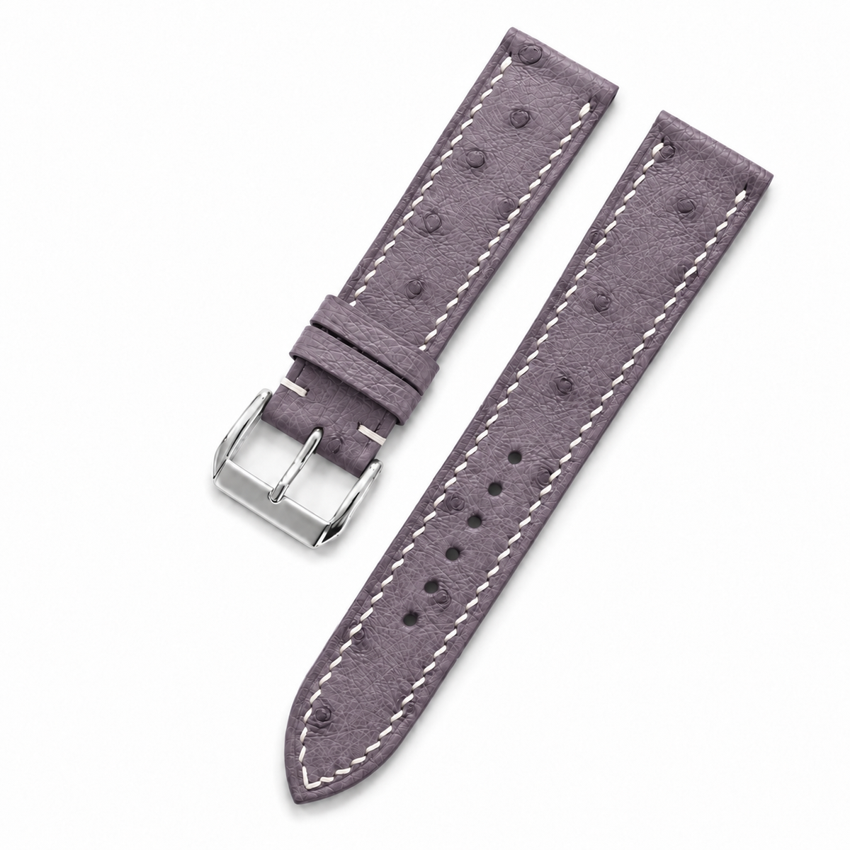 Dusty Mauve Ostrich Leather Watch Strap - two piece diagonal
