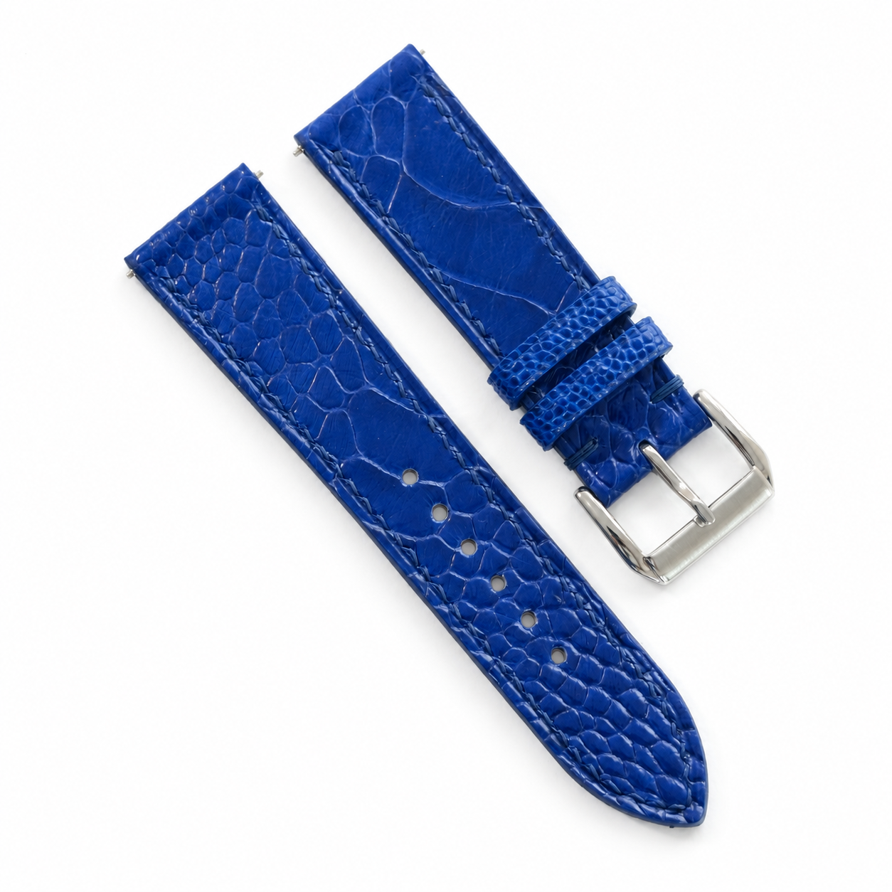 Flat Blue Ostrich Leg Leather Watch Strap