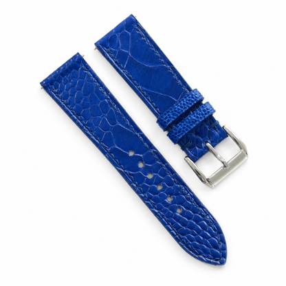 Flat Blue Ostrich Leg Leather Watch Strap