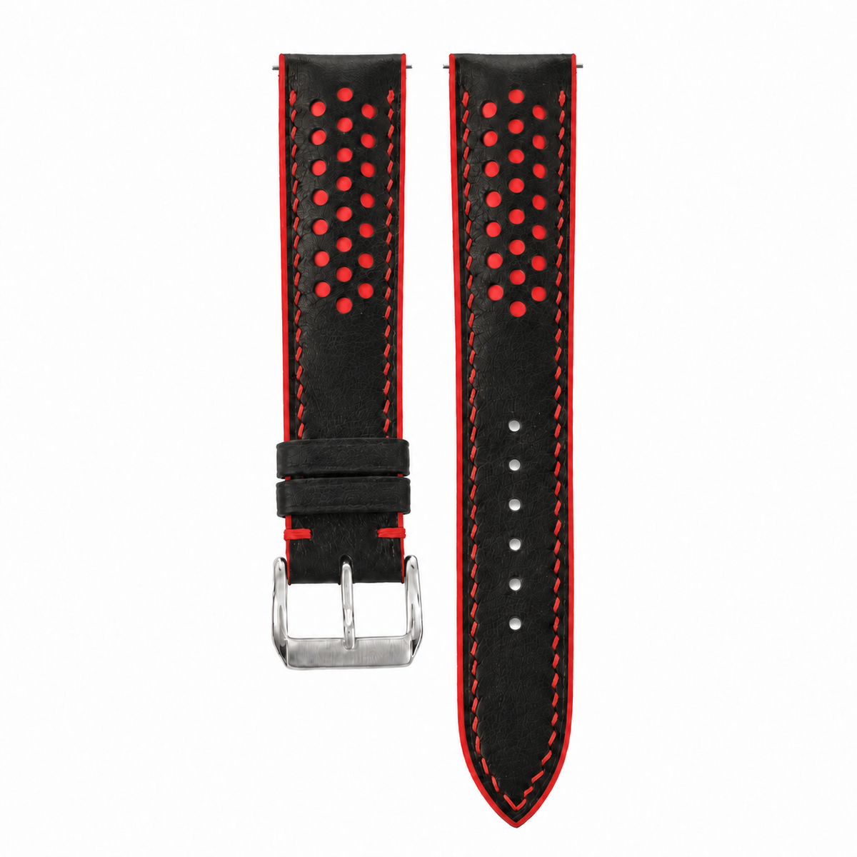 Black and Red Racing Holes Rally Swift Leather Watch Strap - hero