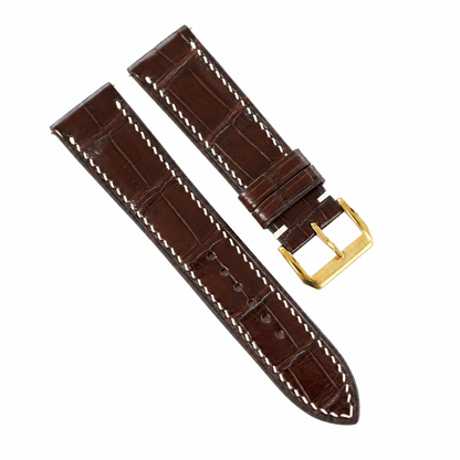 Mahogany brown alligator watch strap, both straps flat lay