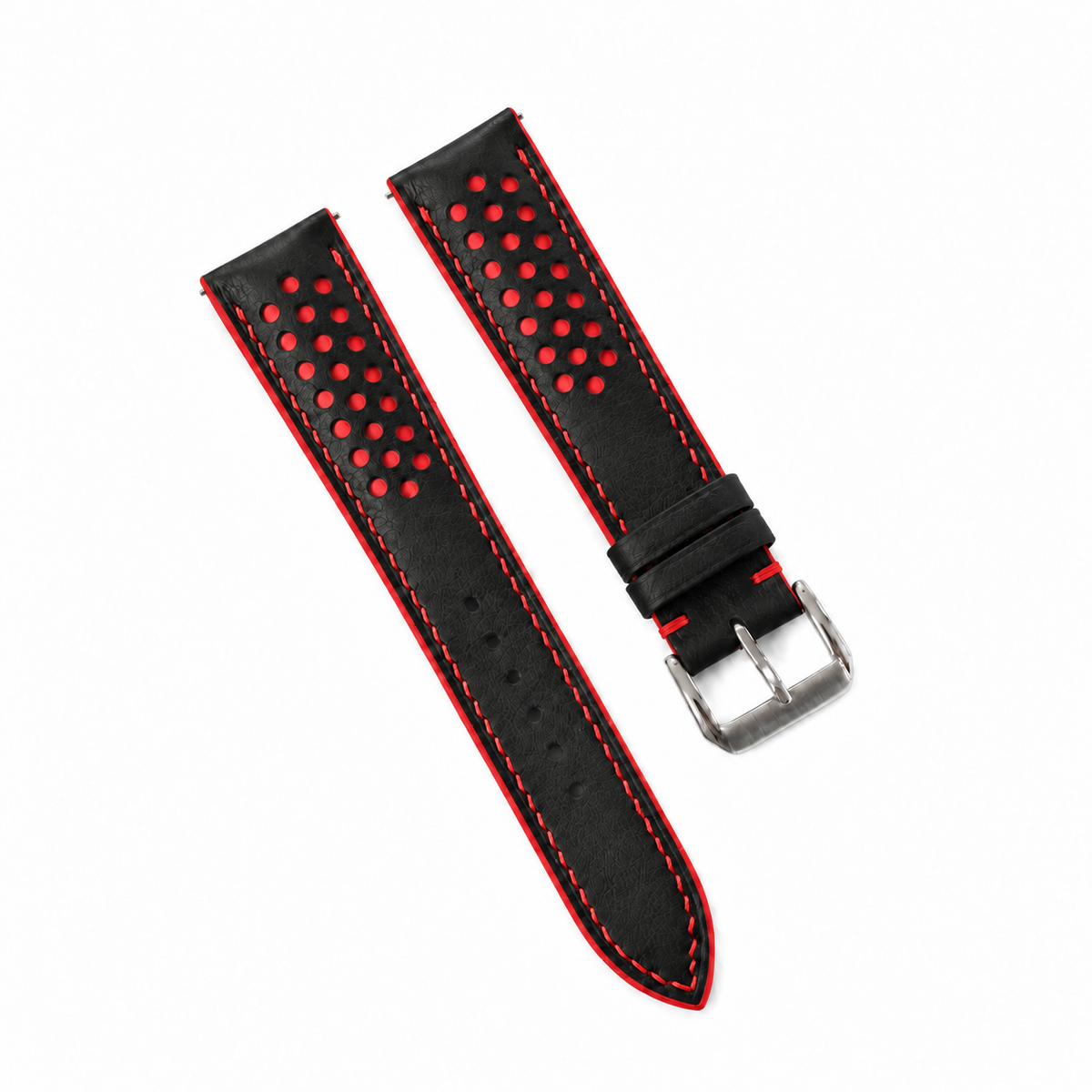 Black and Red Racing Holes Rally Swift Leather Watch Strap - two piece diagonal