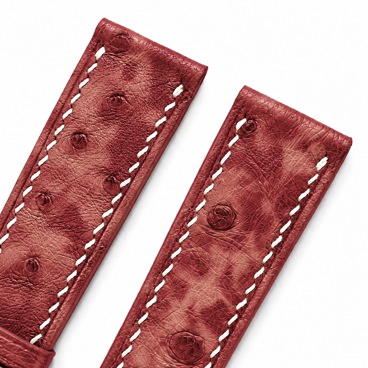 Burgundy Marble Ostrich Leather Watch Strap - quill texture detail
