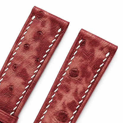 Burgundy Marble Ostrich Leather Watch Strap - quill texture detail