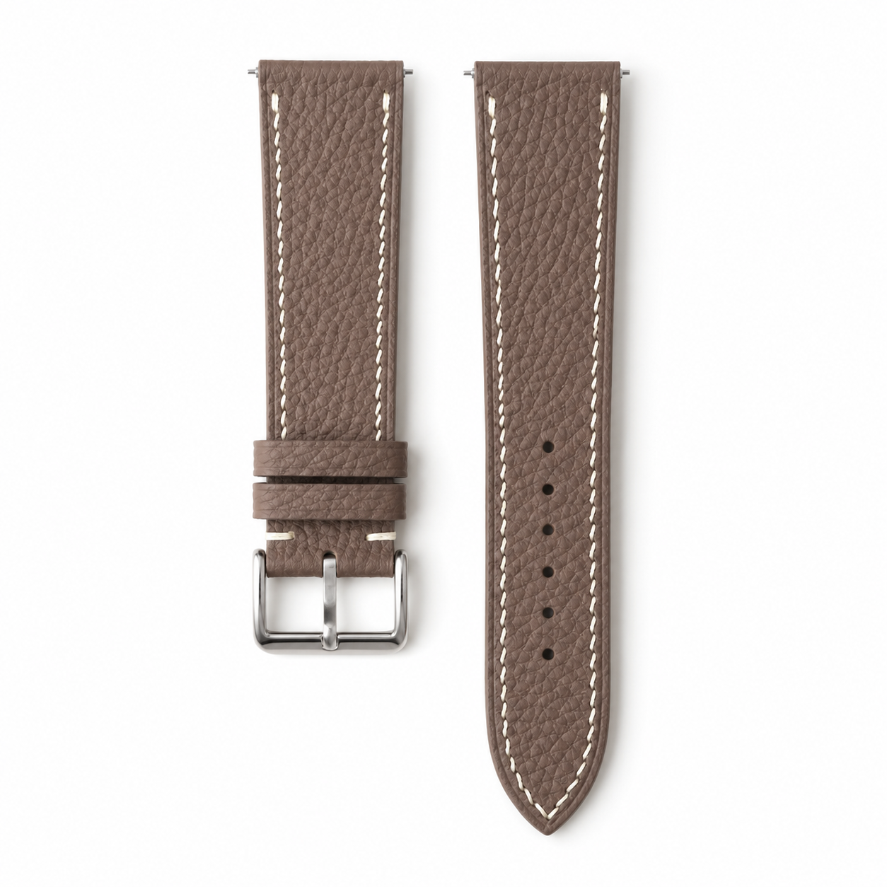 Flat Etoupe Taupe Togo leather watch strap - white stitch