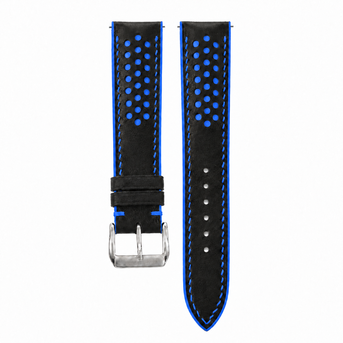 Black and Blue Racing Holes Rally Swift Leather Watch Strap - hero