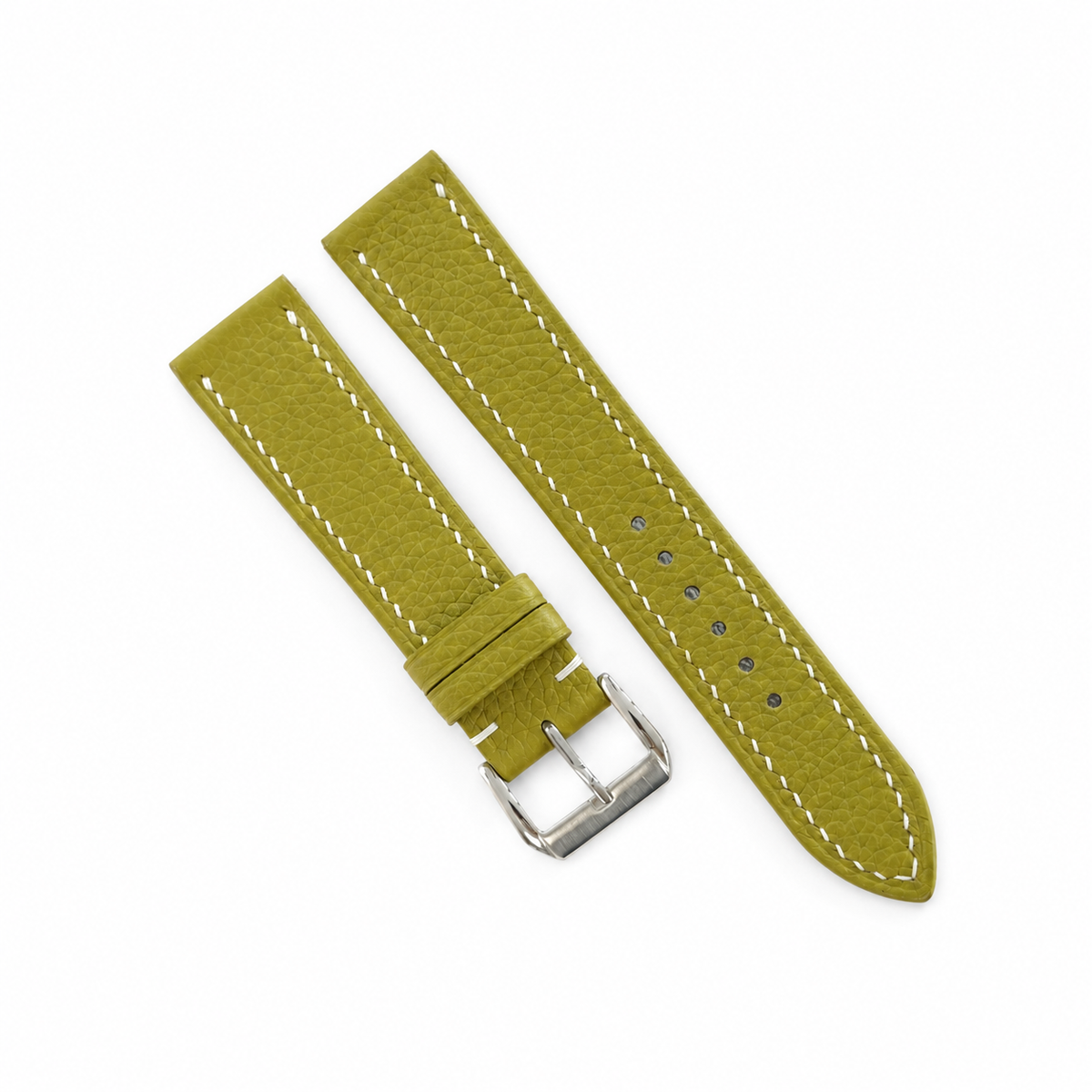 Olive green Togo watch strap, both halves flat lay