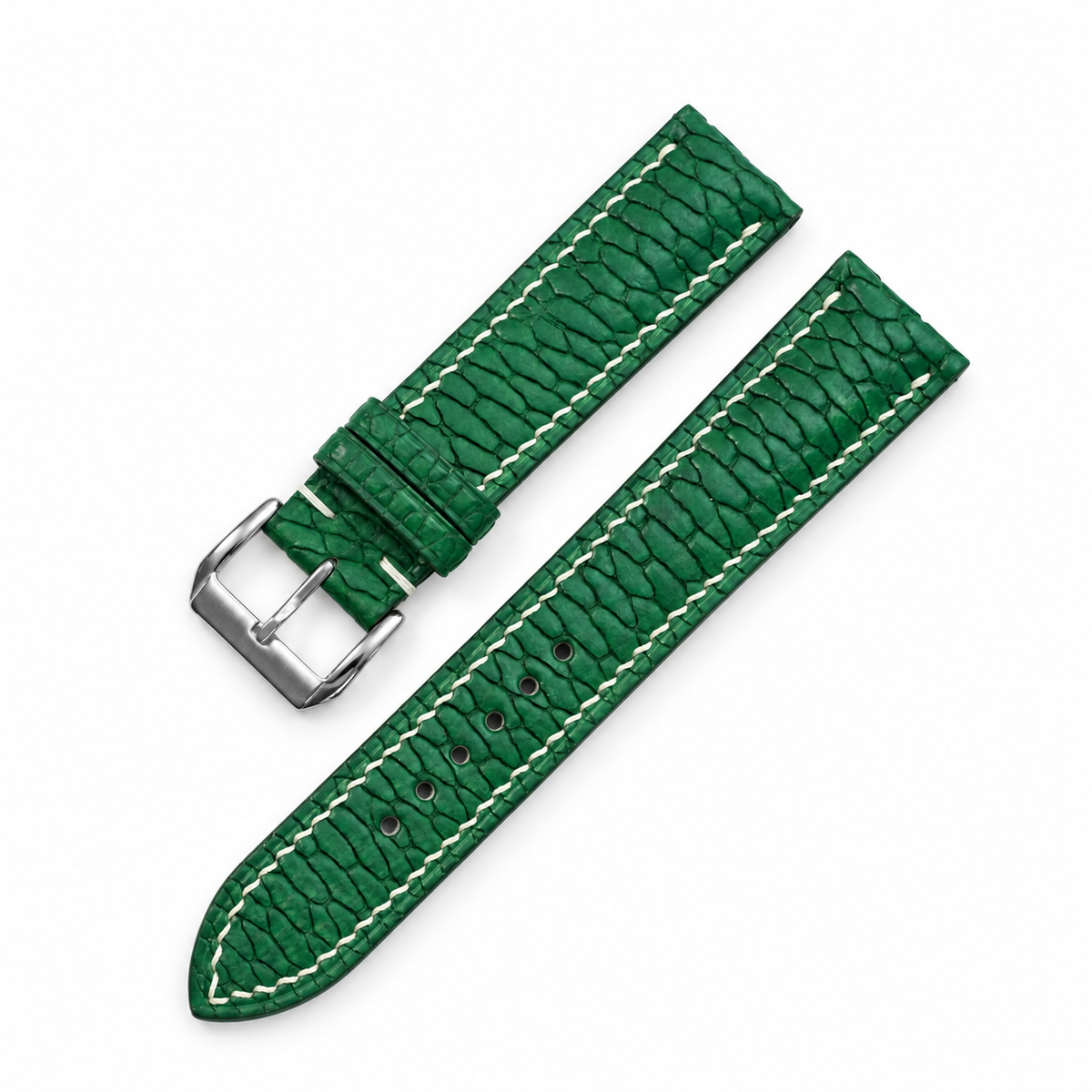 Emerald Green Beaver Tail Leather Watch Strap - two piece diagonal