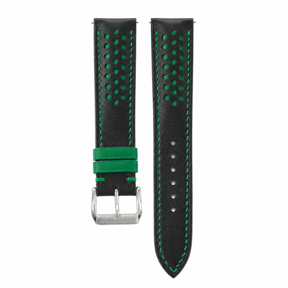 Black and Green Racing Holes Rally Swift Leather Watch Strap