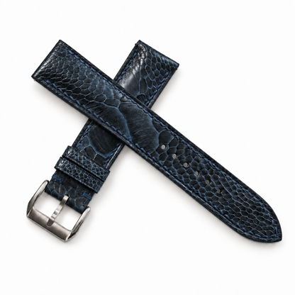 Dark Navy Ostrich Leg Leather Watch Strap - buckle detail