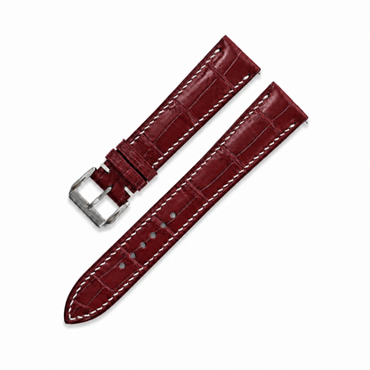 Burgundy Alligator Leather Watch Strap - side profile detail