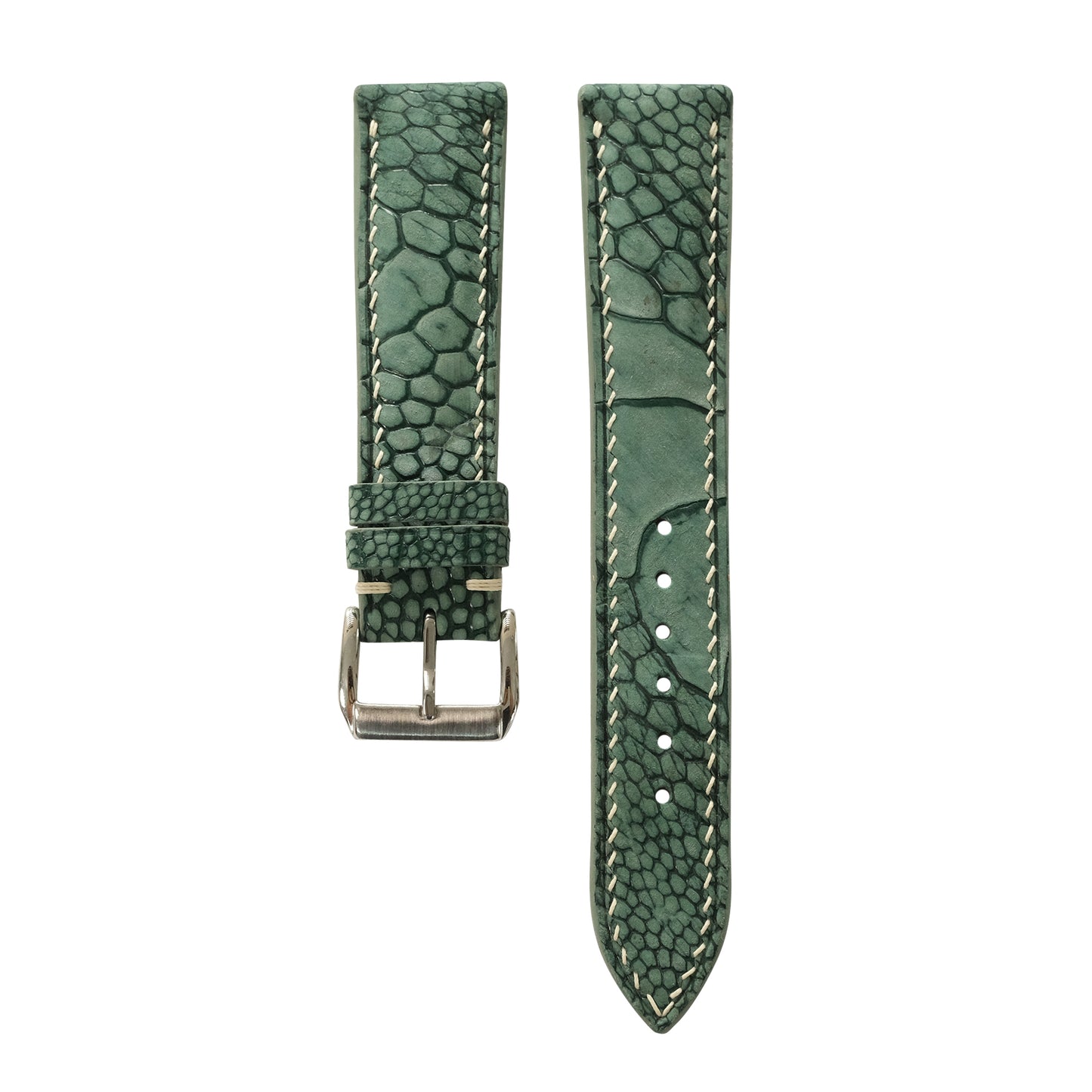 Padded Moss Green Ostrich Leg Leather Watch Strap