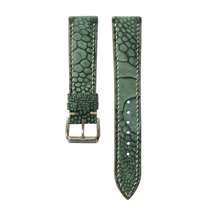 Padded Moss Green Ostrich Leg Leather Watch Strap