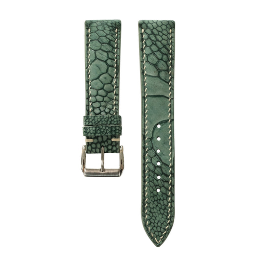Padded Moss Green Ostrich Leg Leather Watch Strap