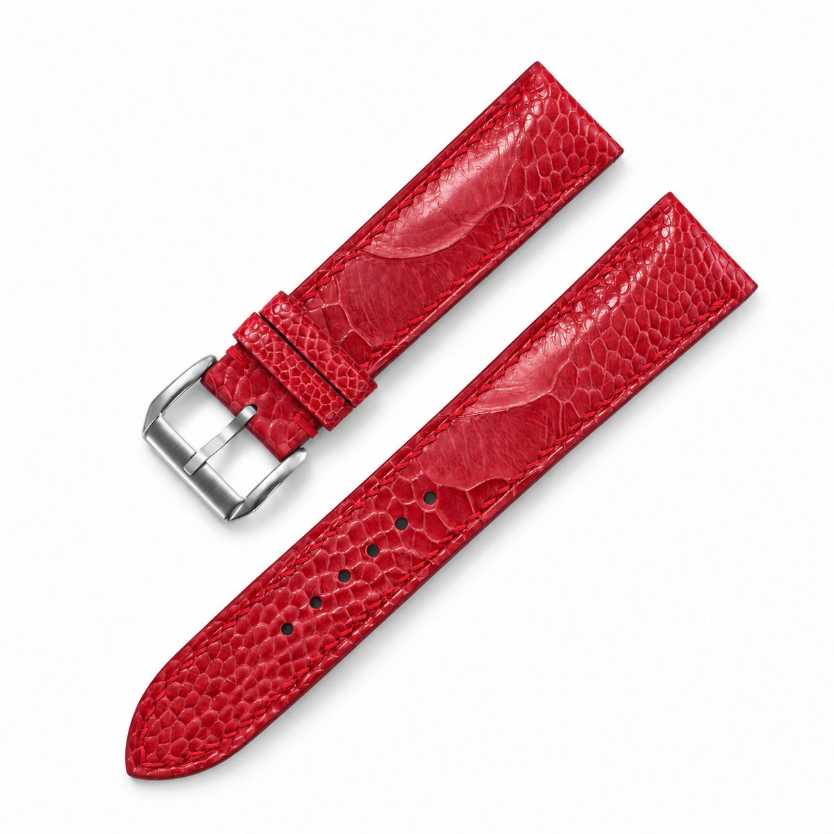 Red Ostrich Leg Leather Watch Strap - two piece diagonal