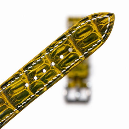 Lemon Yellow Patina Alligator Leather Watch Strap - tip and holes detail