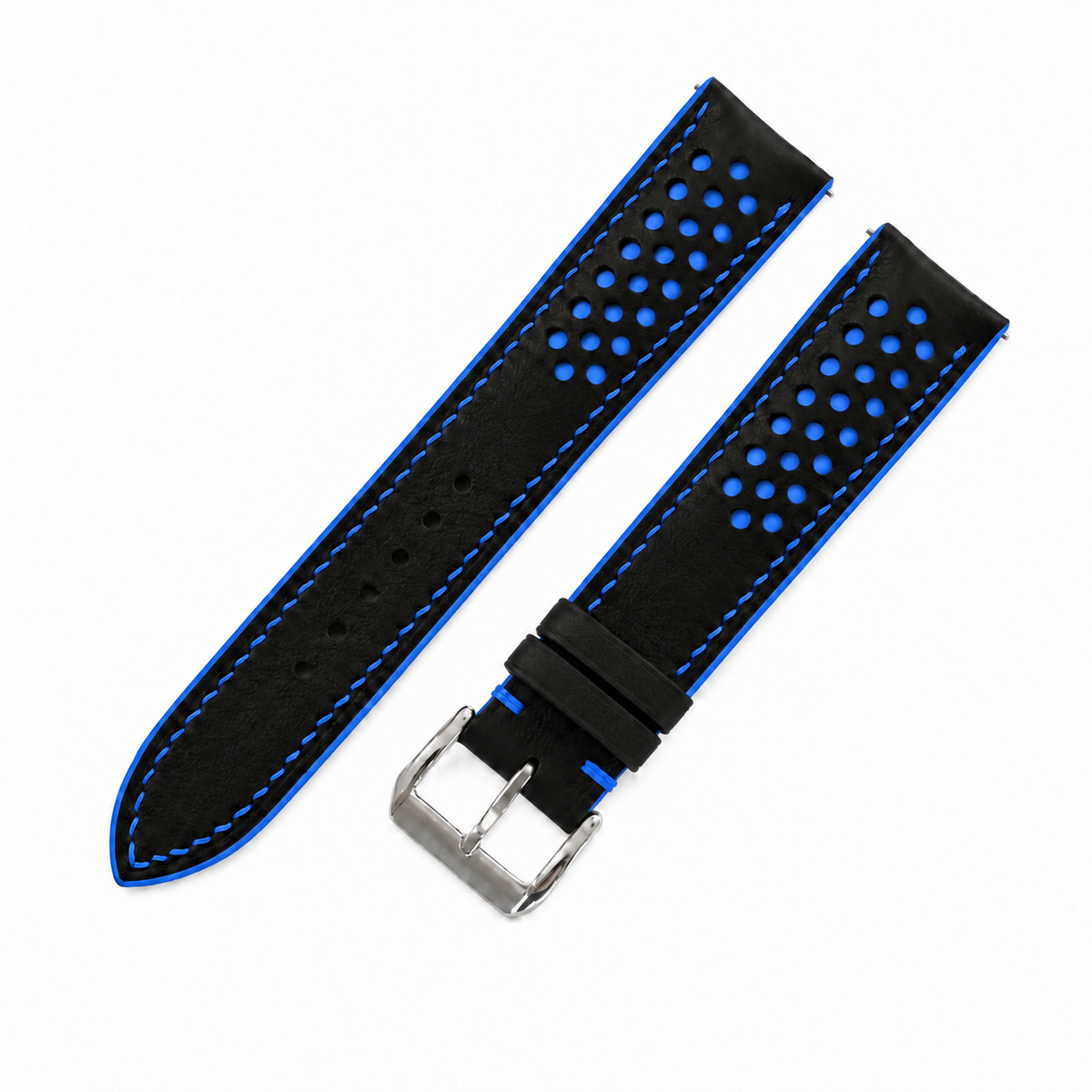 Black and Blue Racing Holes Rally Swift Leather Watch Strap - side profile