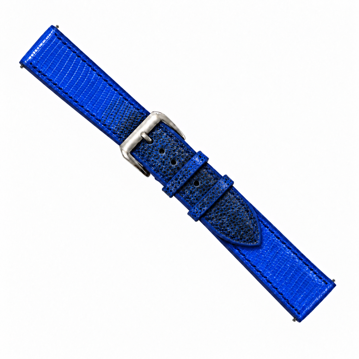 Blue Black Lizard Leather Watch Strap - assembled on buckle