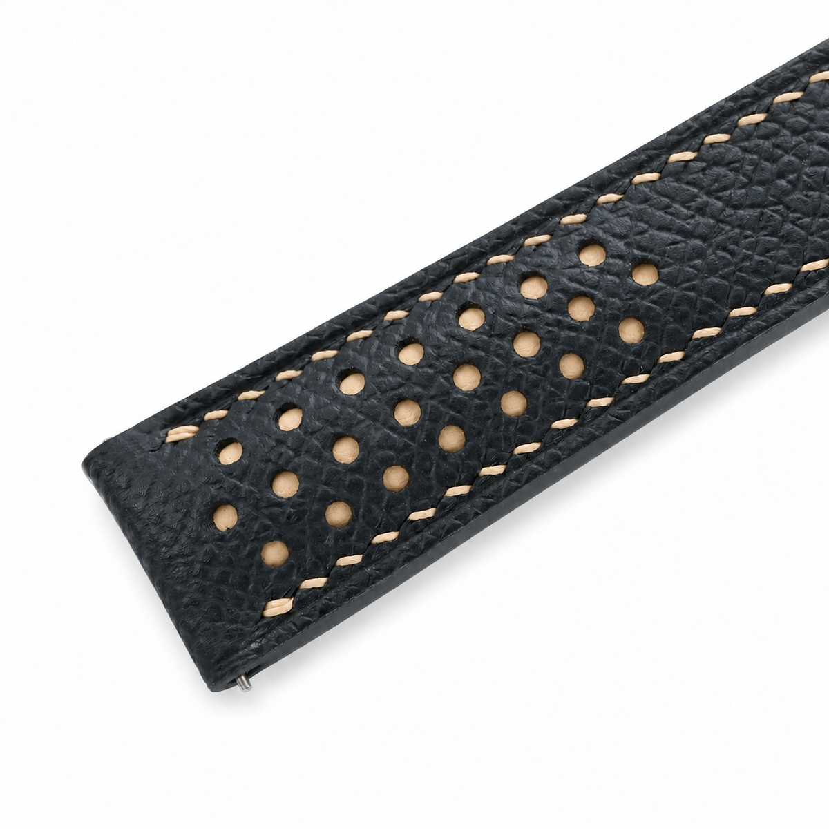 Deployant Racing Rally Black and Beige Epsom Leather Watch Strap - two piece diagonal