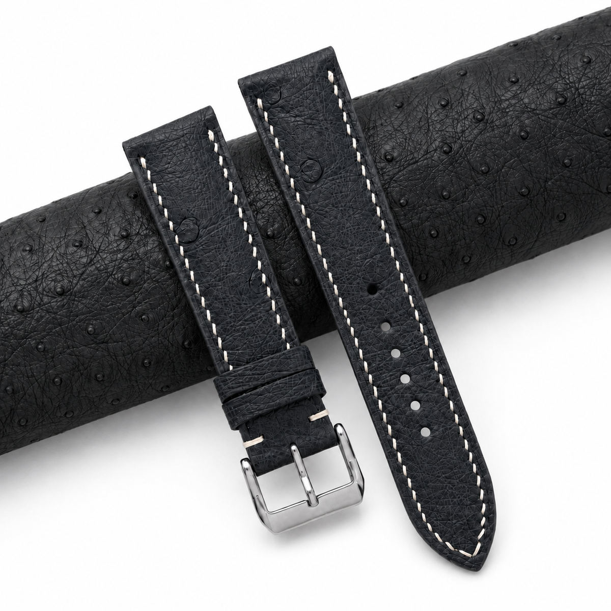 Black Ostrich Leather Watch Strap - Photo 1