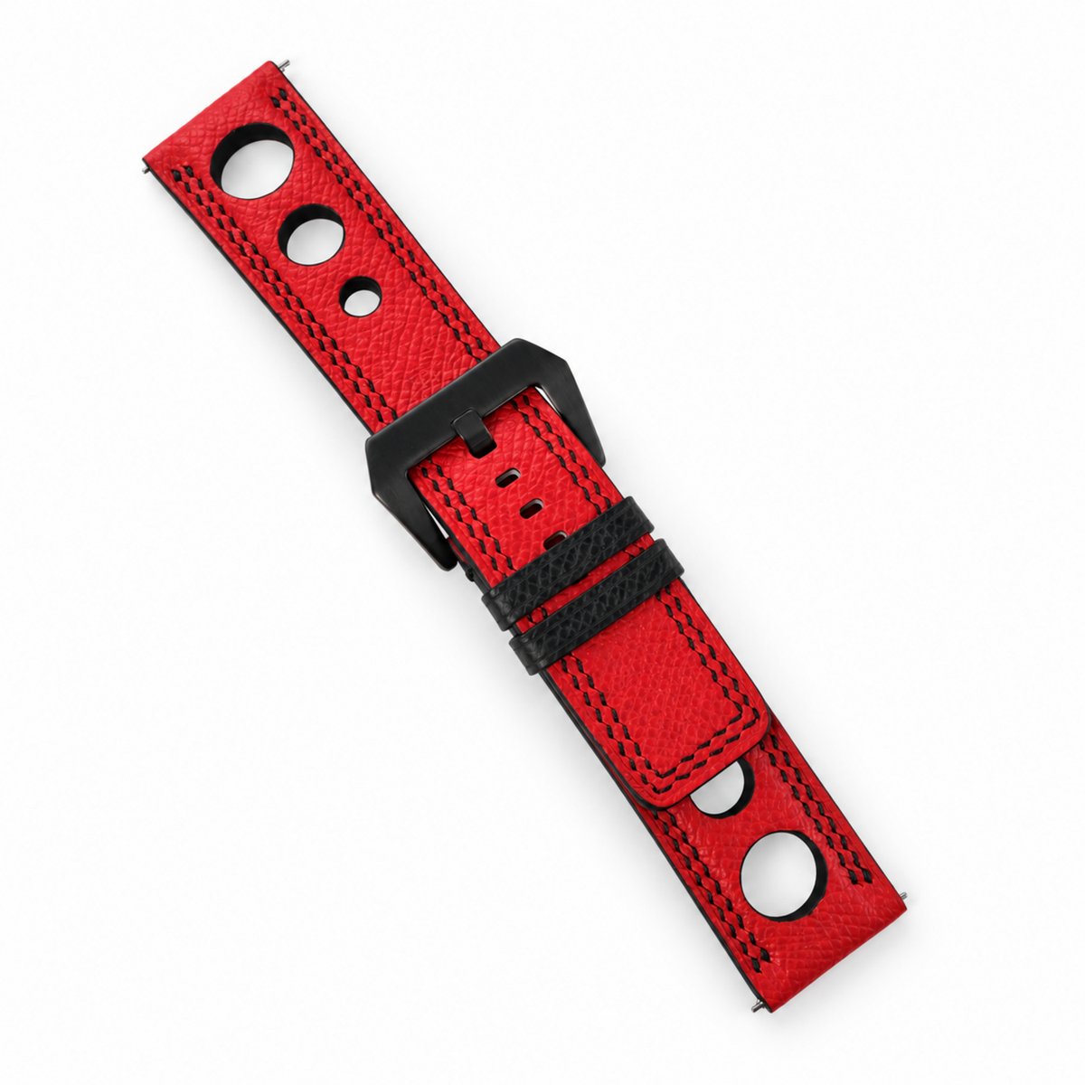 Red 3 Holes Rally Epsom Leather Watch Strap - assembled two piece